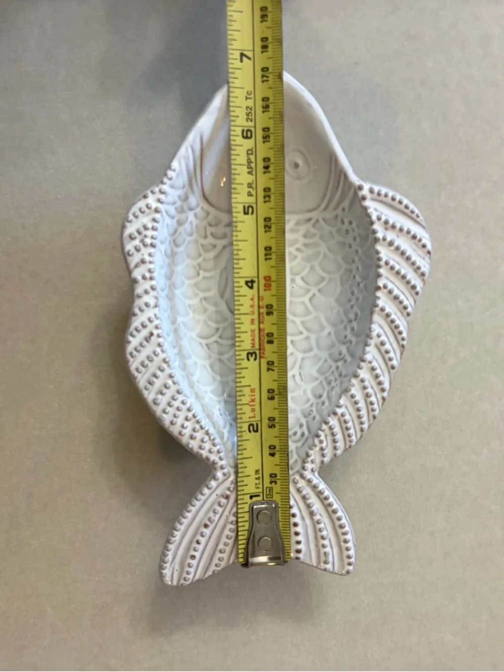 Pottery Barn White Fish Ceramic Dish with Beaded Detail